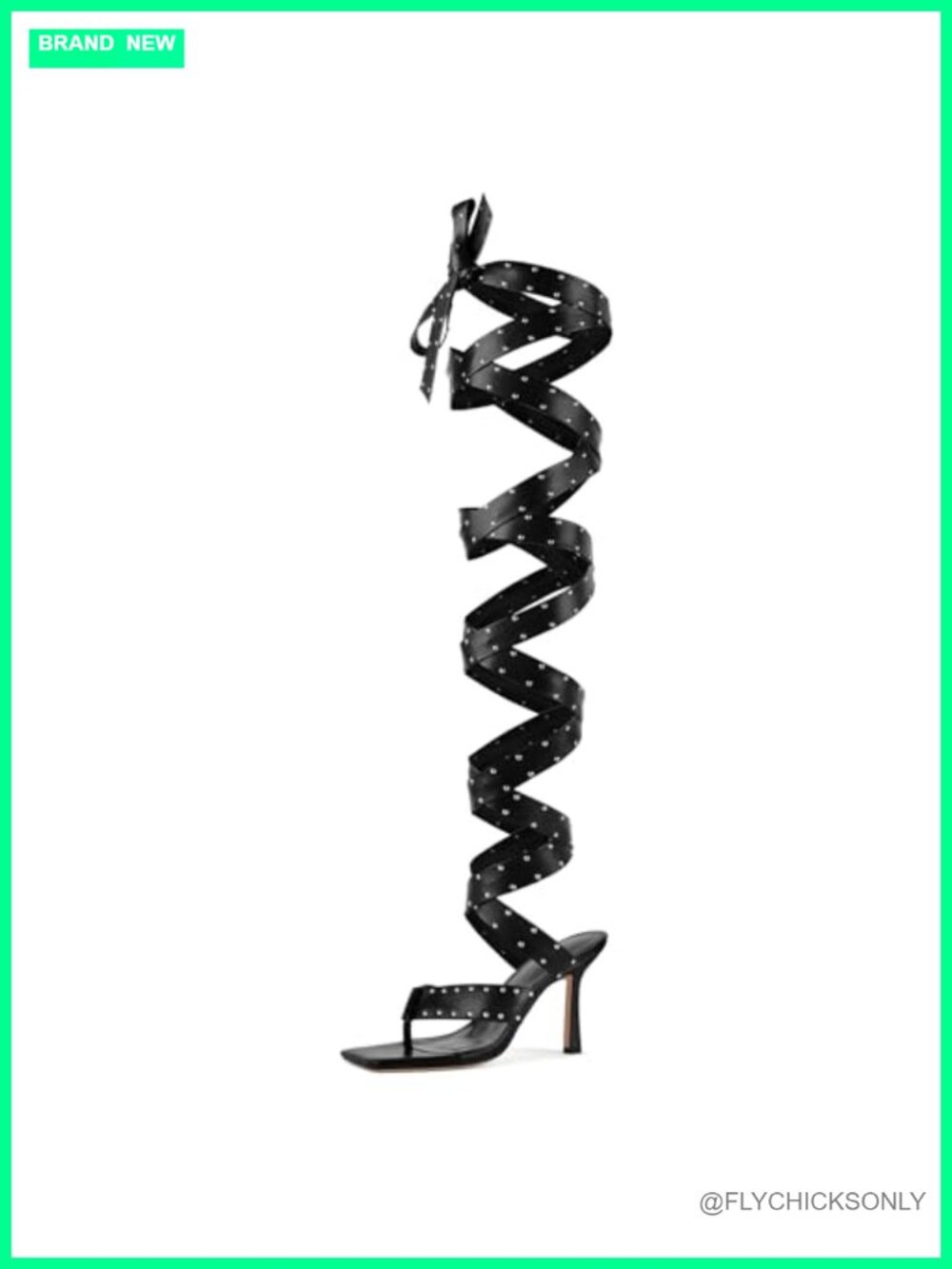 Faux Leather Studded Lace-Up Stiletto Heeled Thong Sandals